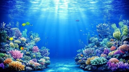 Naklejka premium Vibrant Underwater Coral Reef Seascape with Fish