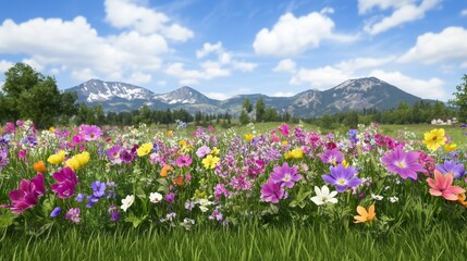 Obraz premium Vibrant Wildflower Meadow Against Majestic Mountains