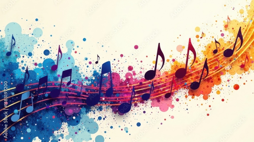 Poster colorful music notes abstract design with a splash of paint