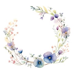 Fototapeta premium Flowers nature circle border pattern plant white background.