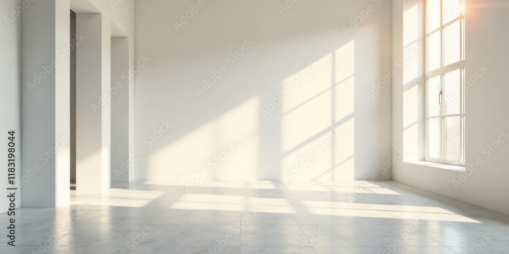 Poster Sunlit Empty Room with Minimalist Design and Large Window
