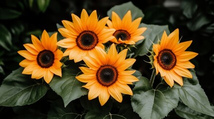 Obraz premium Vibrant Yellow Sunflowers Blooming in Garden
