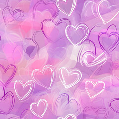 Seamless Romantic Glowing Pink and Purple Heart Pattern Background &ndash; Hand-Drawn Hearts with Dots in White and Pink on a Vibrant Gradient Texture, Perfect for Valentine's Day, Wallpapers, Greeting Card