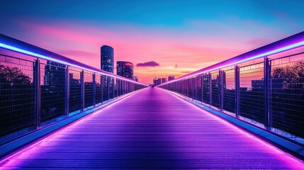 Fototapeta premium Innovative bridge design connecting two high-tech cities at sunset, architectural urban landscape, futuristic environment, aerial view, technological advancement and sustainability