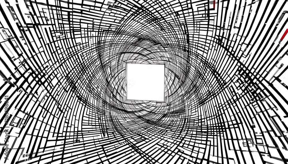 Poster abstract black and white grid pattern with central square