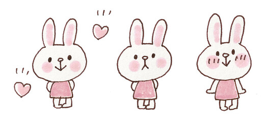 手描きのかわいいうさぎイラストセット