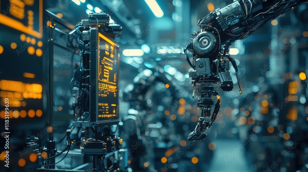 Poster robotic arms assembling advanced standards in a high-tech factory environment a futuristic industria