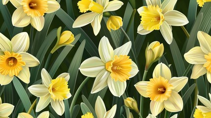 Obraz premium daffodil seamless pattern wallpaper