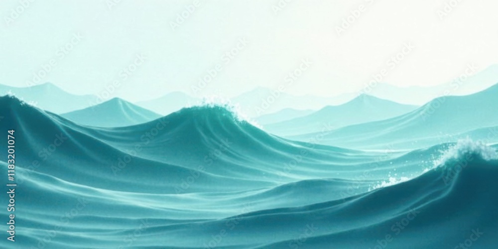 Aufkleber serene ocean waves rolling across a calm sea under a hazy sky