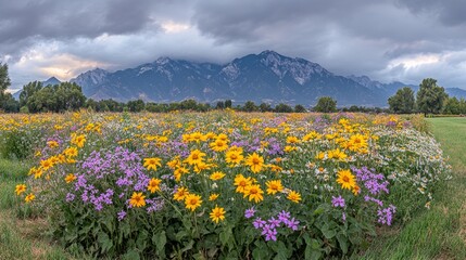 Obraz premium Wildflower Meadow Against Majestic Mountain Range