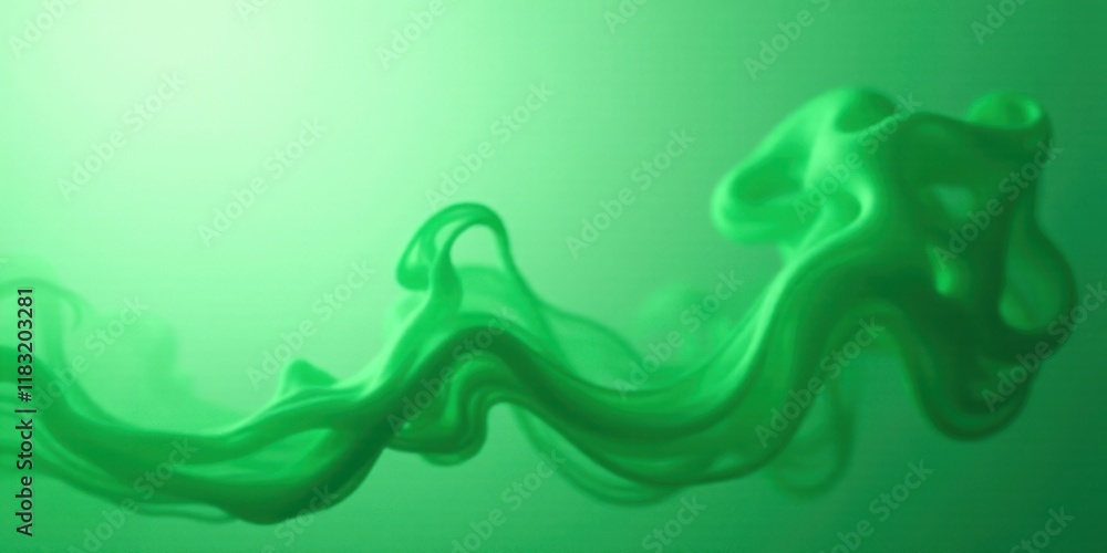 Poster abstract green fluid swirling and flowing in a smooth motion