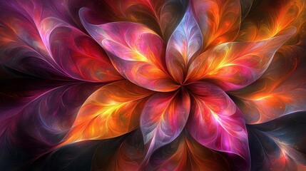 Vivid fractal flower with fiery orange, pink, and purple petals.