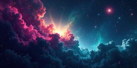 Celestial Cloudscape A Vivid Dreamscape of Cosmic Colors and Starry Night