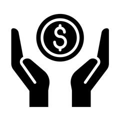 Coin in hands icon in glyph style