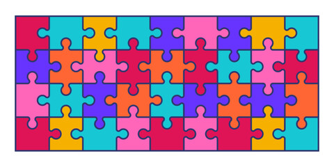 colorful jigsaw puzzle pieces connection line pattern. Puzzle pieces icon or pictogram. Cartoon vector outline. Autism logo or symbol. puzzle grid. Teamwork concept. Mosaic sign. Game print