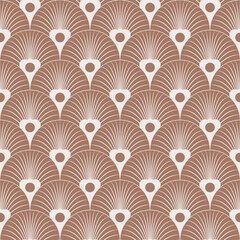 Seamless mocha brown and white art deco feather pattern vector