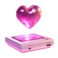 A pixelated heart digital retro pink.