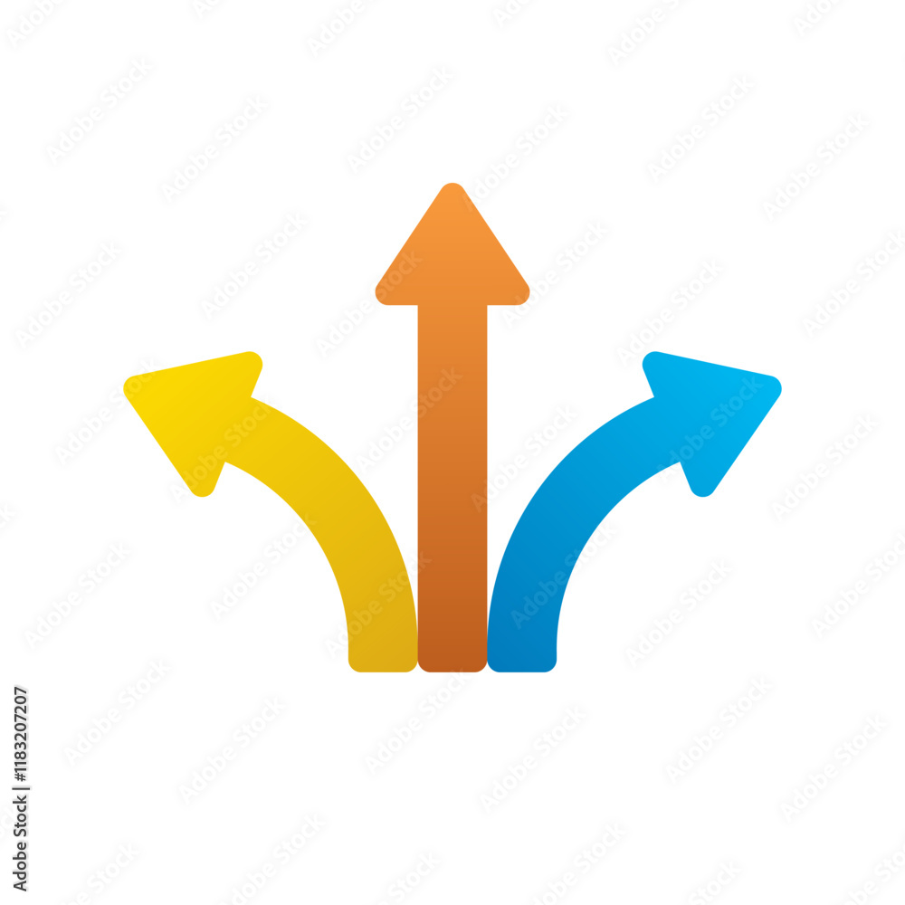Poster three way arrow color icon in rounded corner