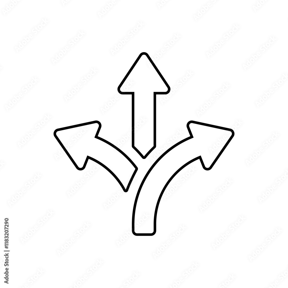 Poster three way direction arrow outline icon in rounded corner