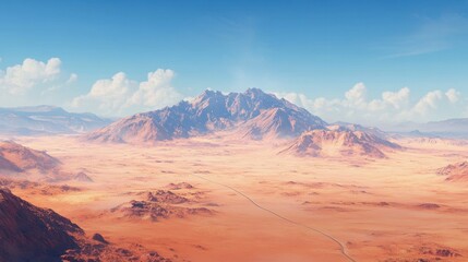 Fototapeta premium A vast desert plain with a distant mountain range and a single road.