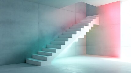 Obraz premium White staircase in a minimalist concrete room