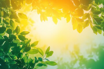 Obraz premium Sunlight filtering through vibrant green leaves in a tranquil forest setting