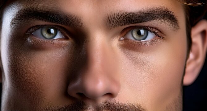 Primer plano de un rostro masculino de hombre joven con piel perfecta lisa y luminosa