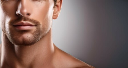 Fototapeta premium Primer plano de un rostro masculino de hombre joven con piel perfecta lisa y luminosa