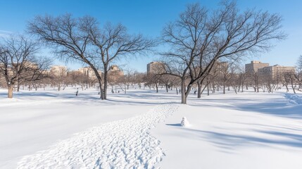 Fototapeta premium Winter Wonderland Park Snowman Cityscape View