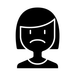 Sad woman icon in glyph style