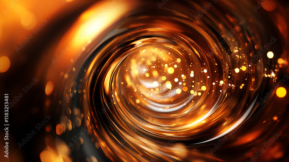 Poster swirling golden particles create a mesmerizing vortex effect in a dark background