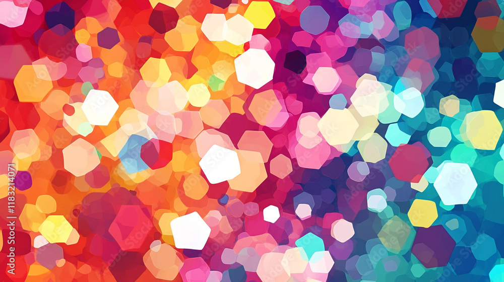 Poster colorful abstract background with bokeh effect created by vibrant hexagonal shapes