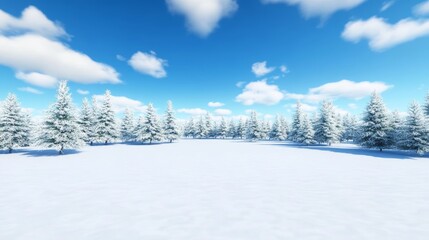 Fototapeta premium Winter Wonderland Snow Covered Pine Forest Scene (1)