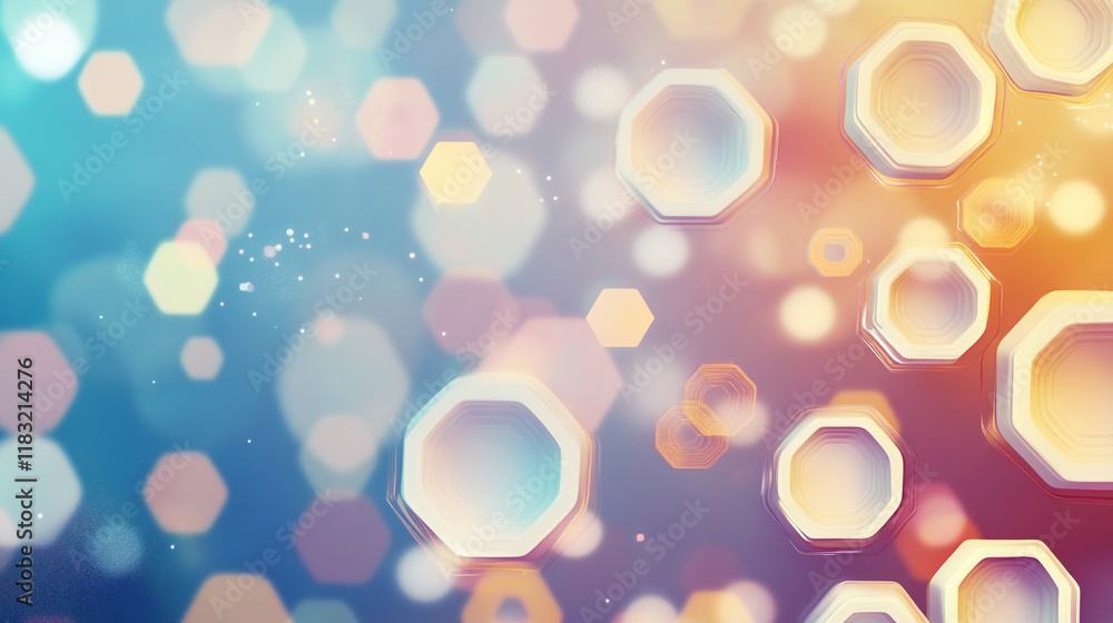 Poster beautiful abstract background with hexagonal shapes and blurred lights in soft colors