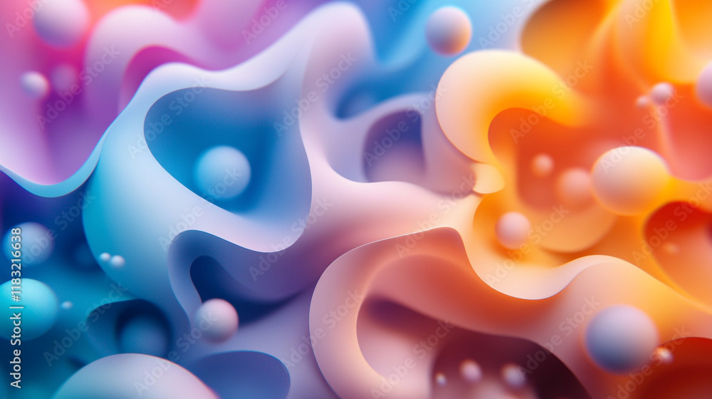 Poster colorful abstract shapes create a vibrant visual texture in soft gradients and spheres