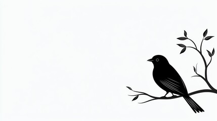 A simple silhouette of a bird perched on a branch, featuring minimalistic design elements against a light background.