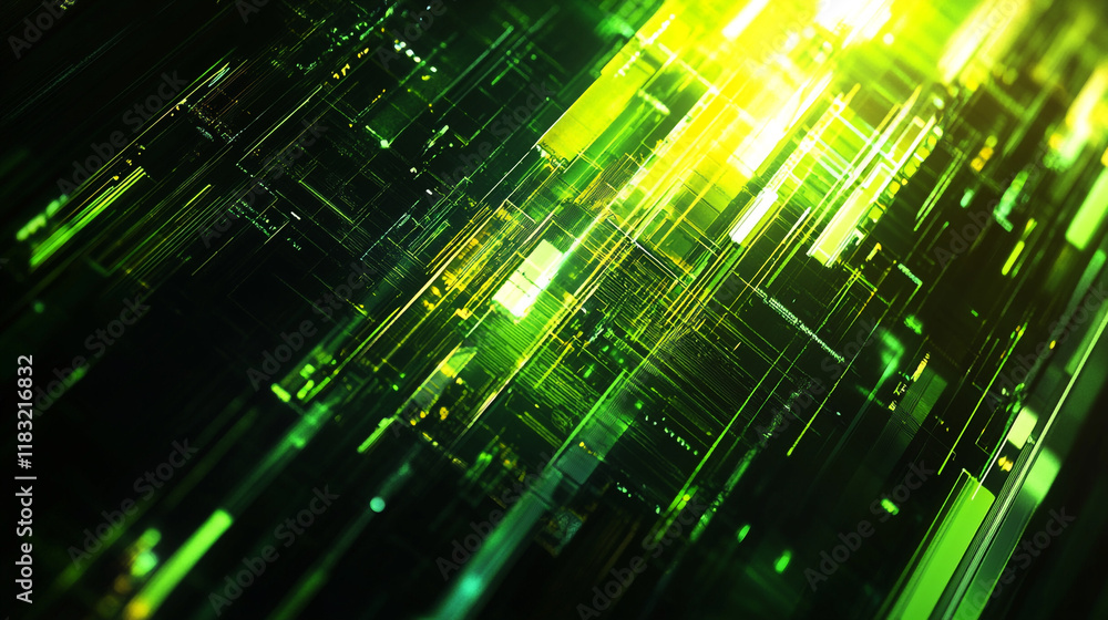 Aufkleber dynamic green and yellow abstract patterns depicting digital technology and innovation