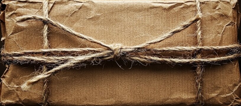 Rustic brown package tied with twine.