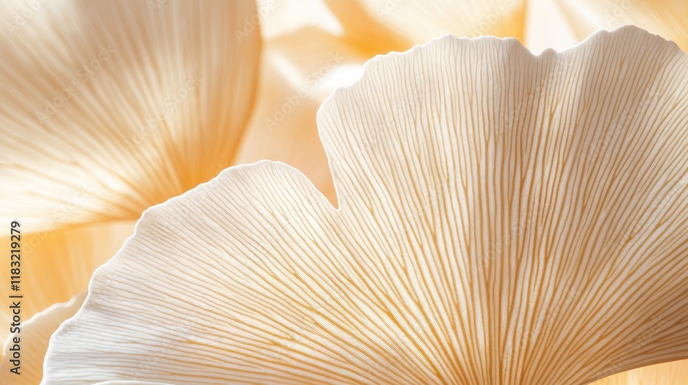 Poster a close-up of a delicate ginkgo leaf, showcasing its fan-shaped pattern and elegant simplicity