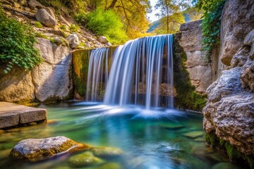 Fototapeta premium Minimalist Cascade at Kallithea Springs, Rhodes Island, Greece