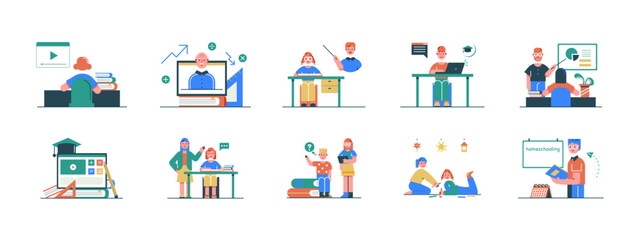 Homeschooling illustrations. Flat vector illustrations