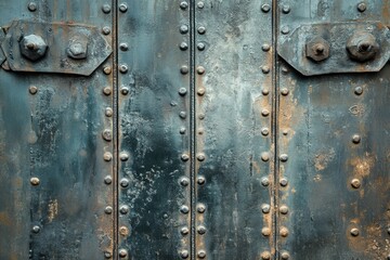 Rusted metal door, rivets, urban decay, textured background, industrial design