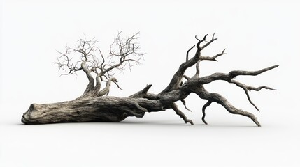 Obraz premium A weathered, gnarled tree trunk with bare branches, showcasing natural textures and forms.