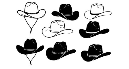 vector set of Cowboy hat. Set of American traditional Western hats isolated on white
