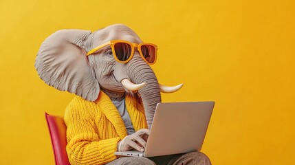 Elephant Laptop User in Yellow
