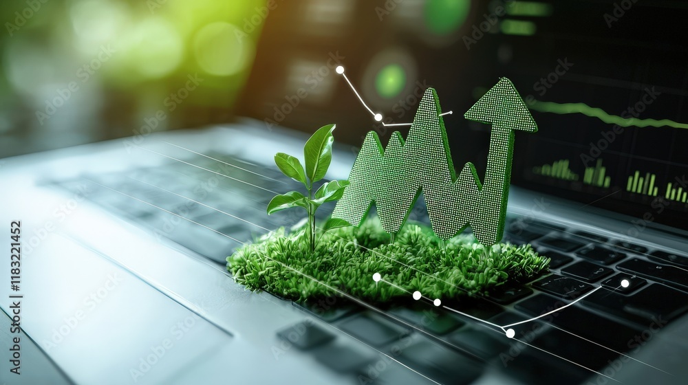Poster a natural workspace with seo graphs and green elements, emphasizing content creation