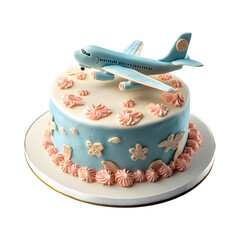 Airplane Cake with Plane Decoration on transparent background