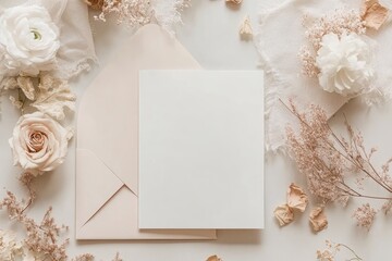Blank Card Envelope and Dried Flowers Arrangement
