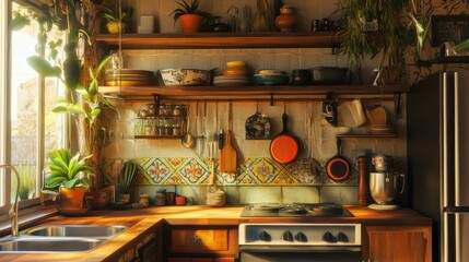 Sunlit Rustic Kitchen: A Warm and Inviting Space