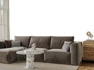 Free PNG wallpaper mockup in Interior, a living room a couch and book on table with transparent...